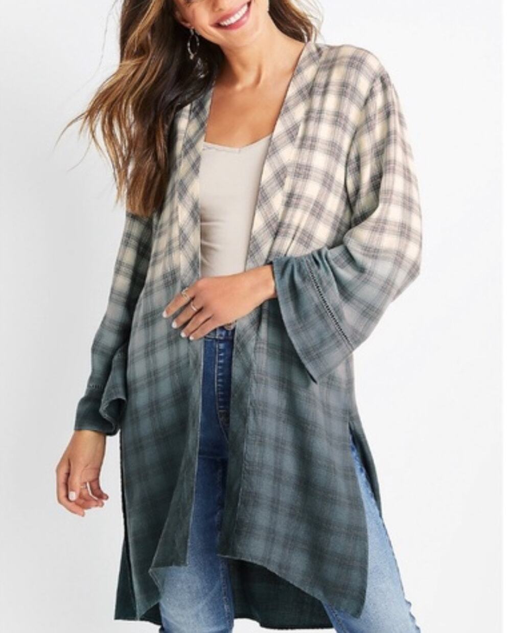 New Without Tags Maurice Faded Plaid Kimono Duster
